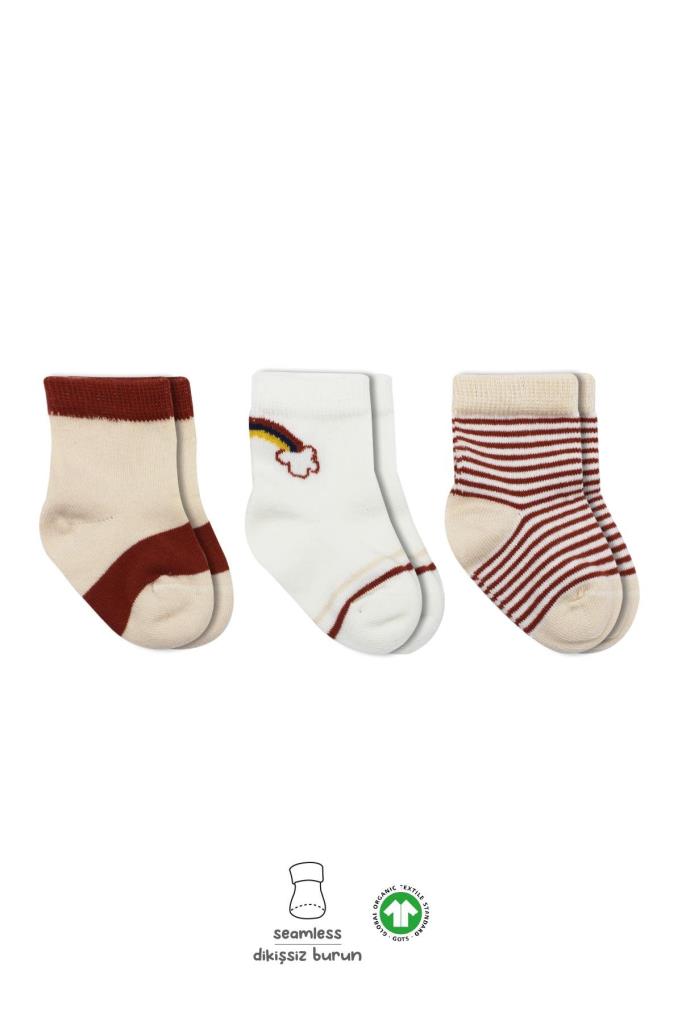 3'Lü Penye Rainbow Soket Çorap BS10113 Kiremit · Beden: 0-3 Ay · Renk: Kiremit