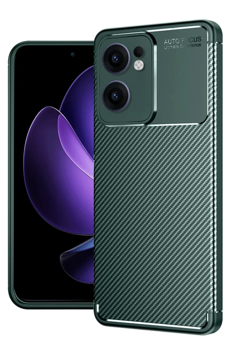 Oppo Reno 13F Uyumlu Kılıf Auto Focus Karbon Kapak - Koyu Yeşil