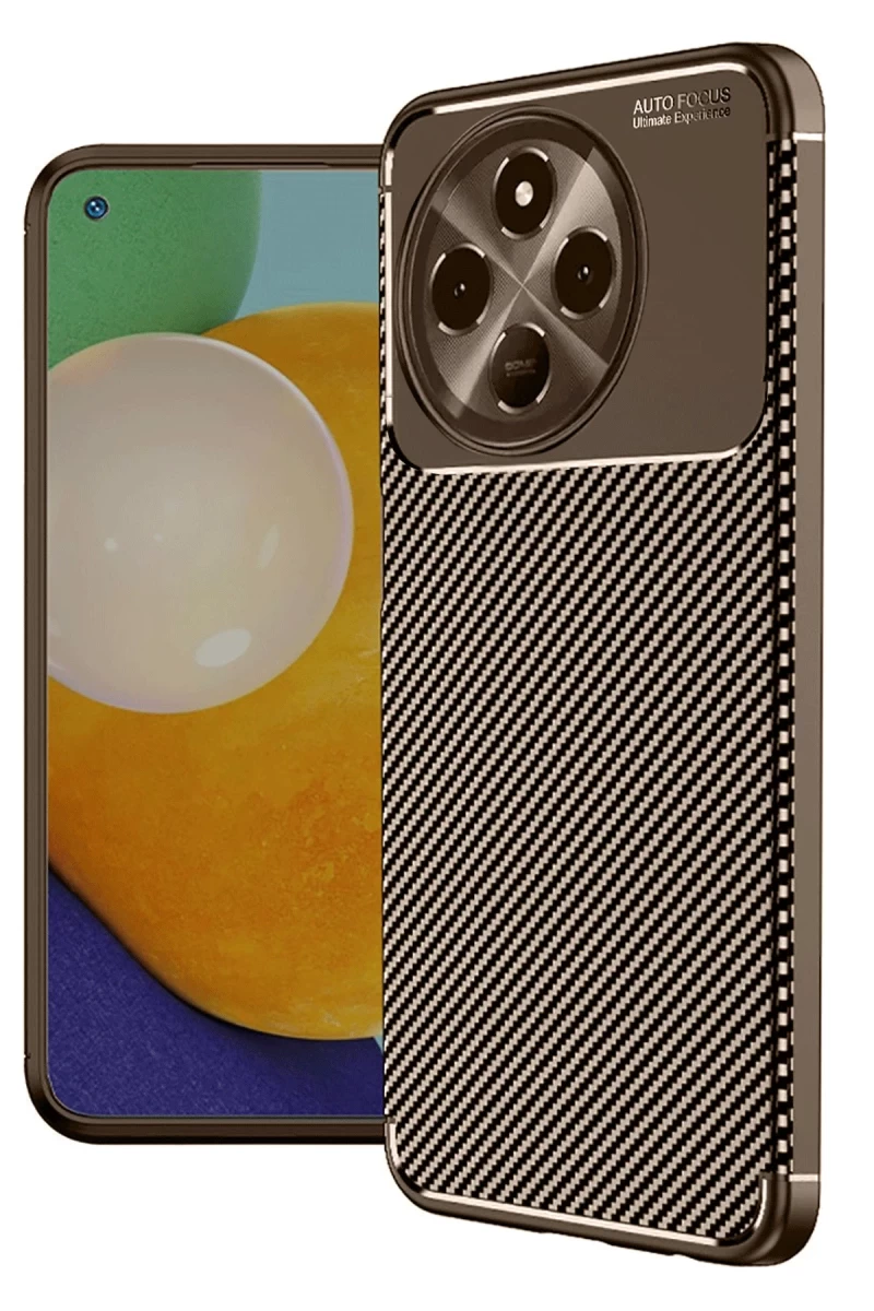 Tecno Spark 30 Pro Uyumlu Kılıf Auto Focus Karbon Kapak - Kahverengi