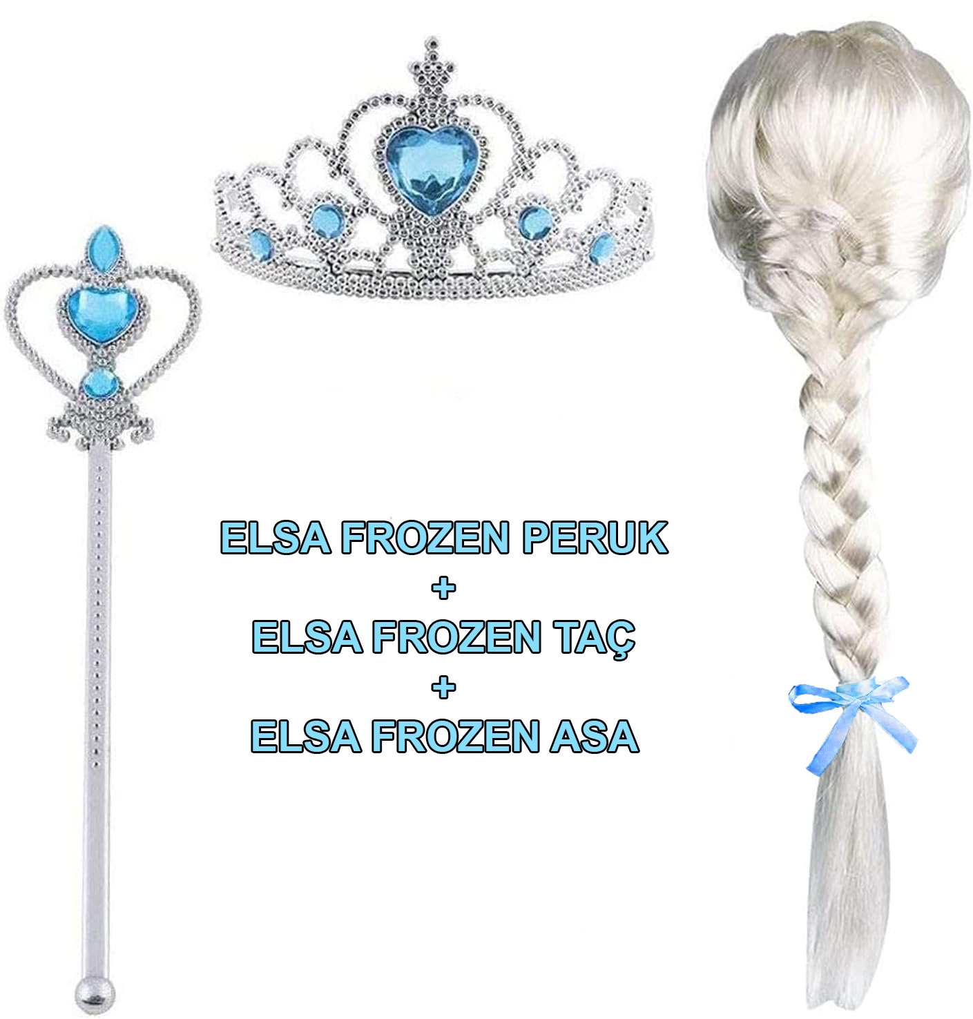 Örgülü Karlar Ülkesi Frozen Elsa Peruğu Tacı ve Sopası Çocuk Boy
