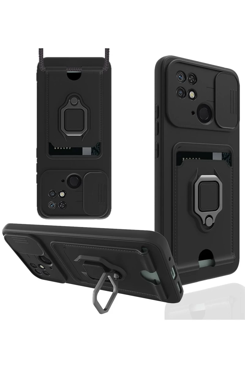 Xiaomi Redmi 10C Uyumlu Kılıf Zuma Kartvizitli Yüzüklü Silikon - Siyah