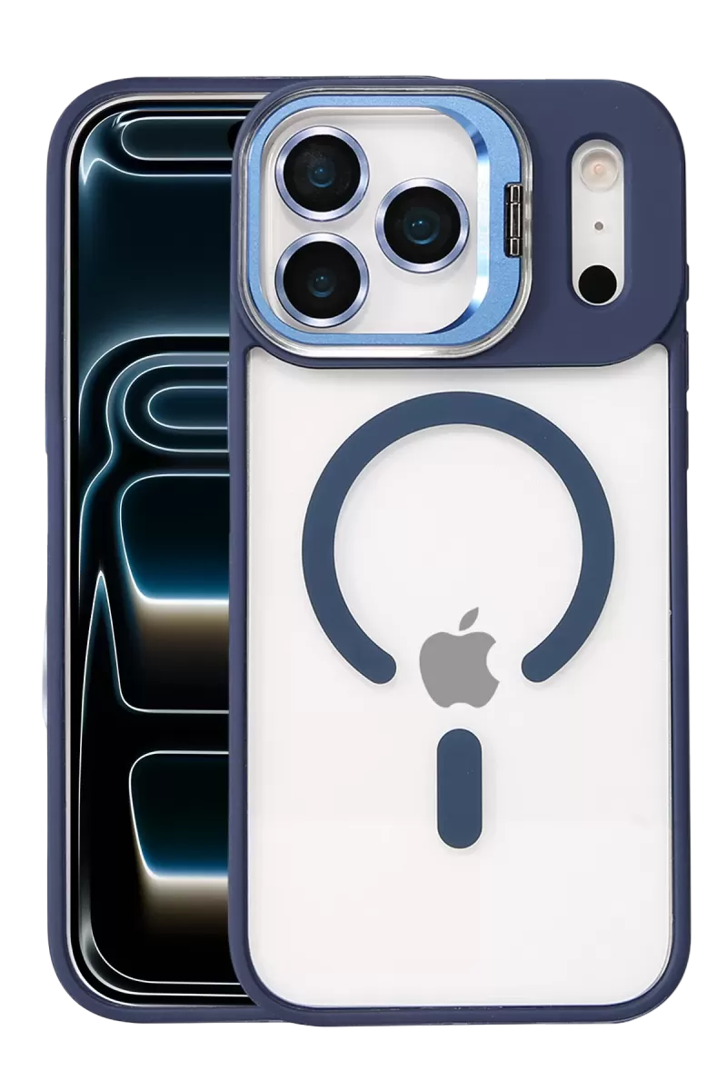 Joko Apple iPhone 17 Pro Max Uyumlu Remim Lensli Magsafe Standlı Kapak - Lacivert