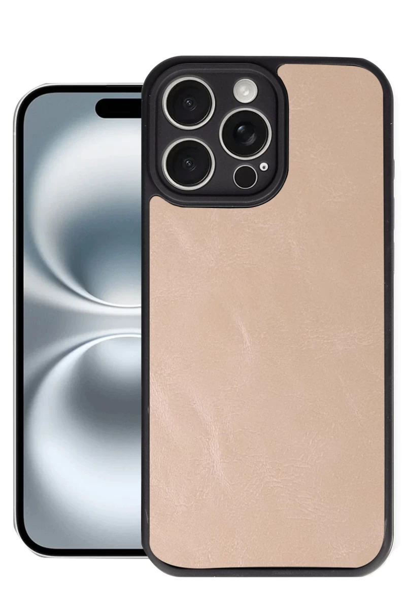 Apple iPhone 16 Pro Max Uyumlu Kılıf Aras Deri Kapak - Pudra