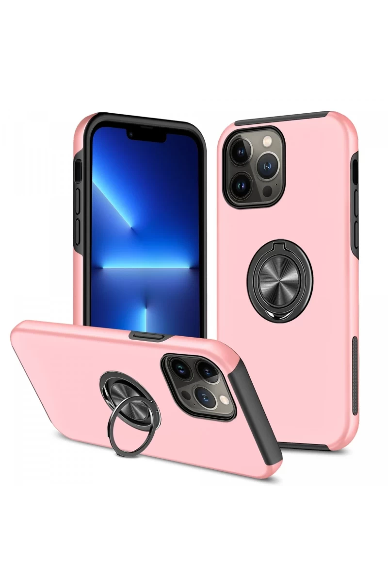 Apple iPhone 13 Pro Max Uyumlu Kılıf Elit Yüzüklü Kapak - Pembe