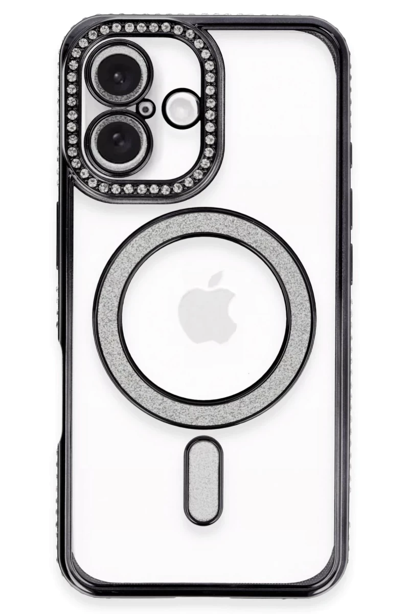 Apple iPhone 16 Plus Uyumlu Kılıf Joke Simli Magneticsafe Kılıf - Siyah