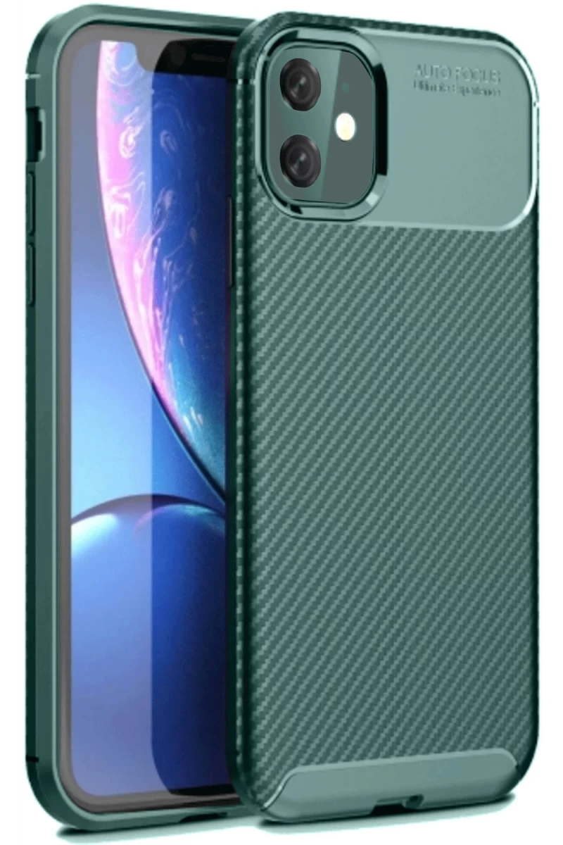 Apple iPhone 11 Uyumlu Kılıf Auto Focus Karbon Kapak - Koyu Yeşil