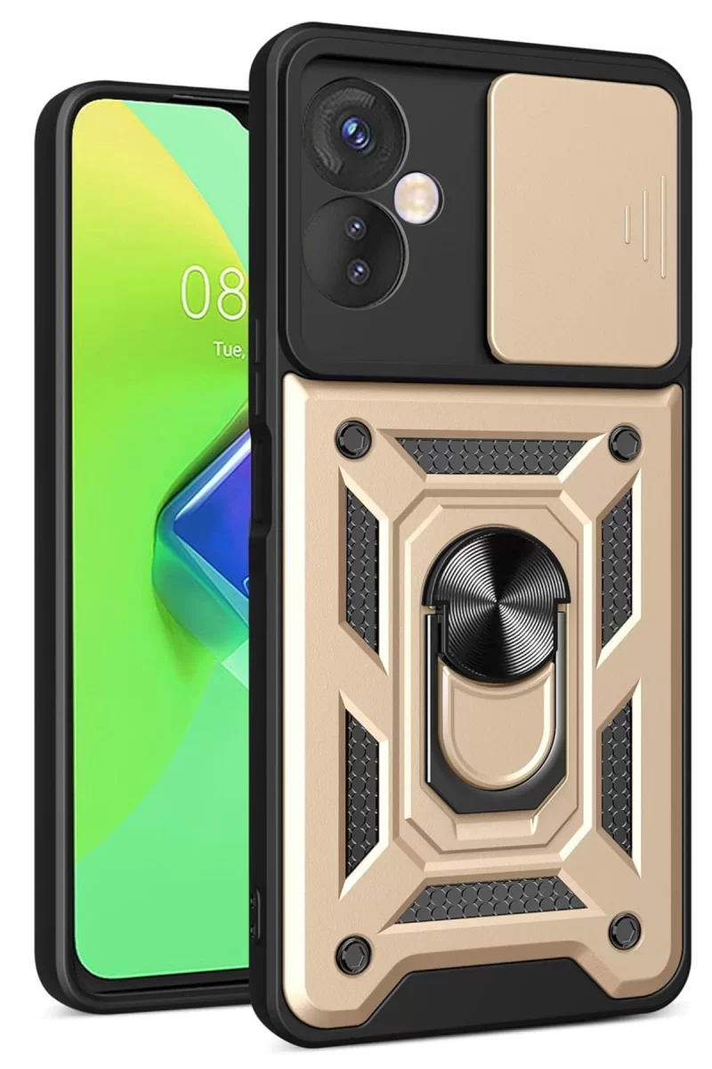 İnfinix Hot 30 4G Uyumlu Kılıf Pars Lens Yüzüklü Silikon - Gold
