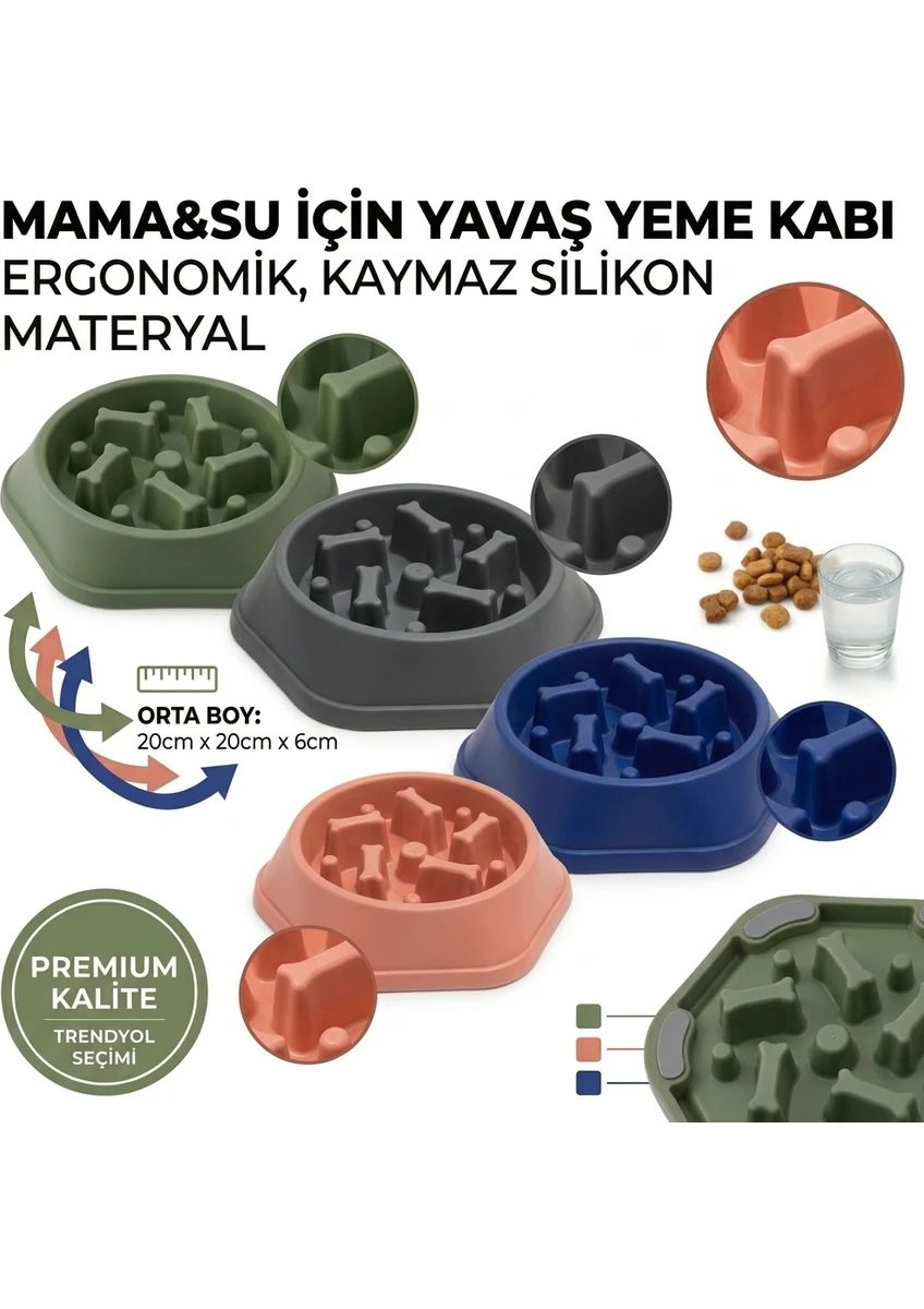 Kedi Köpek Yavaş Besleyici Mama Kabı - Anti-Boğulma &amp; Sağlıklı Beslenme - GRİ