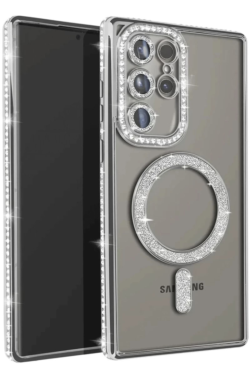 Samsung Galaxy S23 Ultra Uyumlu Joke Simli Magneticsafe Kılıf - Gümüş