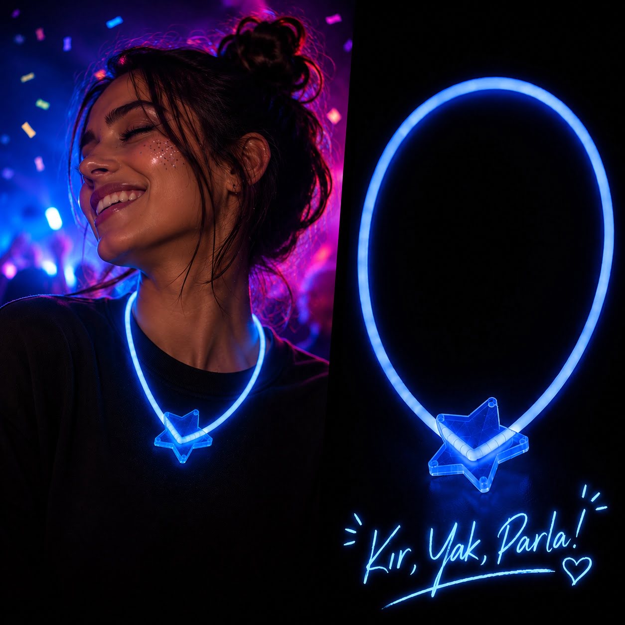 Fosforlu Yıldız Parti Kolyesi ? Neon Işıklı Kolye Mavi Renk
