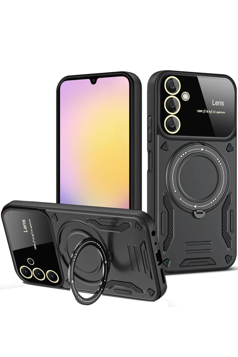 Samsung Galaxy A05S Uyumlu Kılıf Joy Lens Standlı Kapak - Siyah