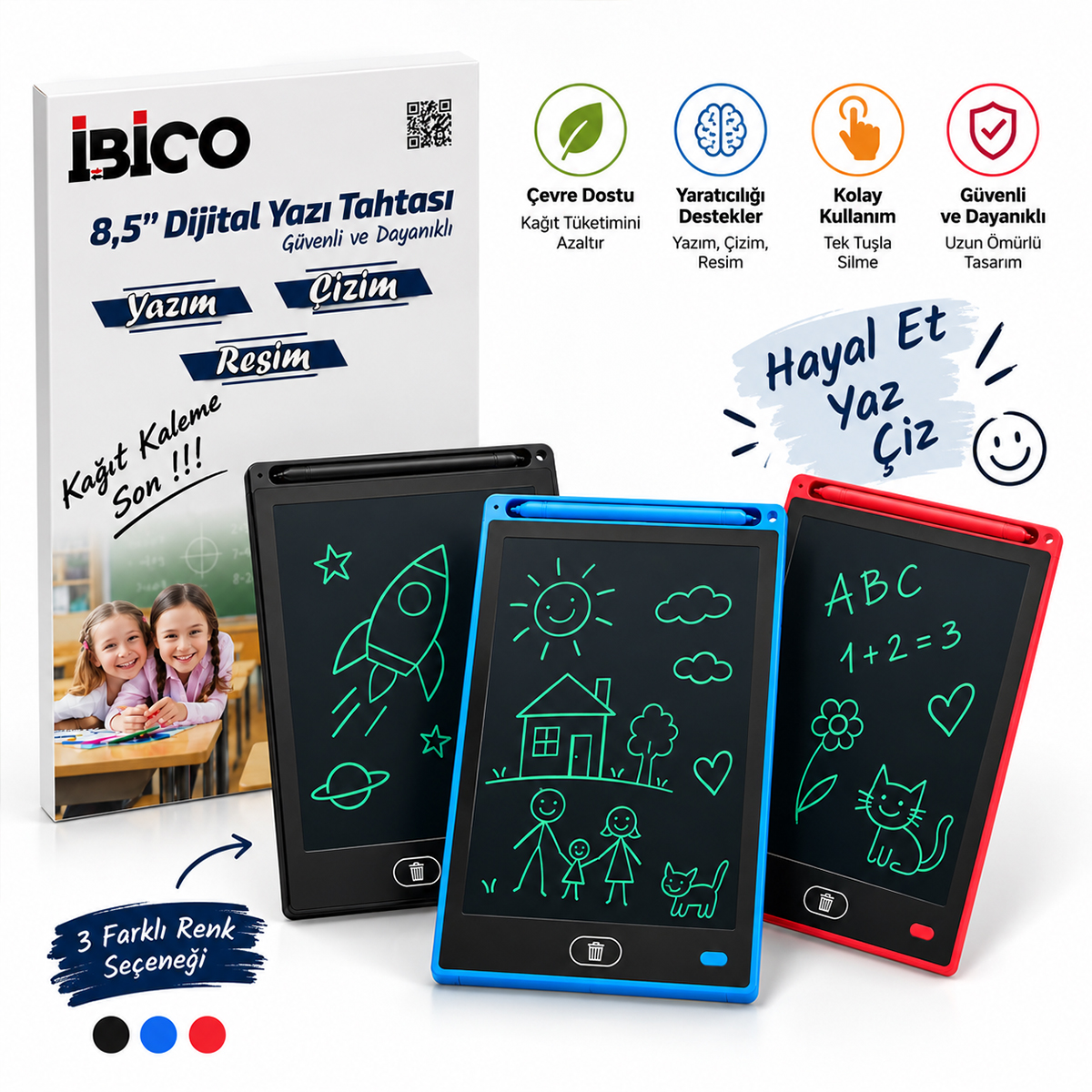 8.5 inç Dijital LCD Yazı Tahtası - Pilli Yazım ve Çizim Tableti