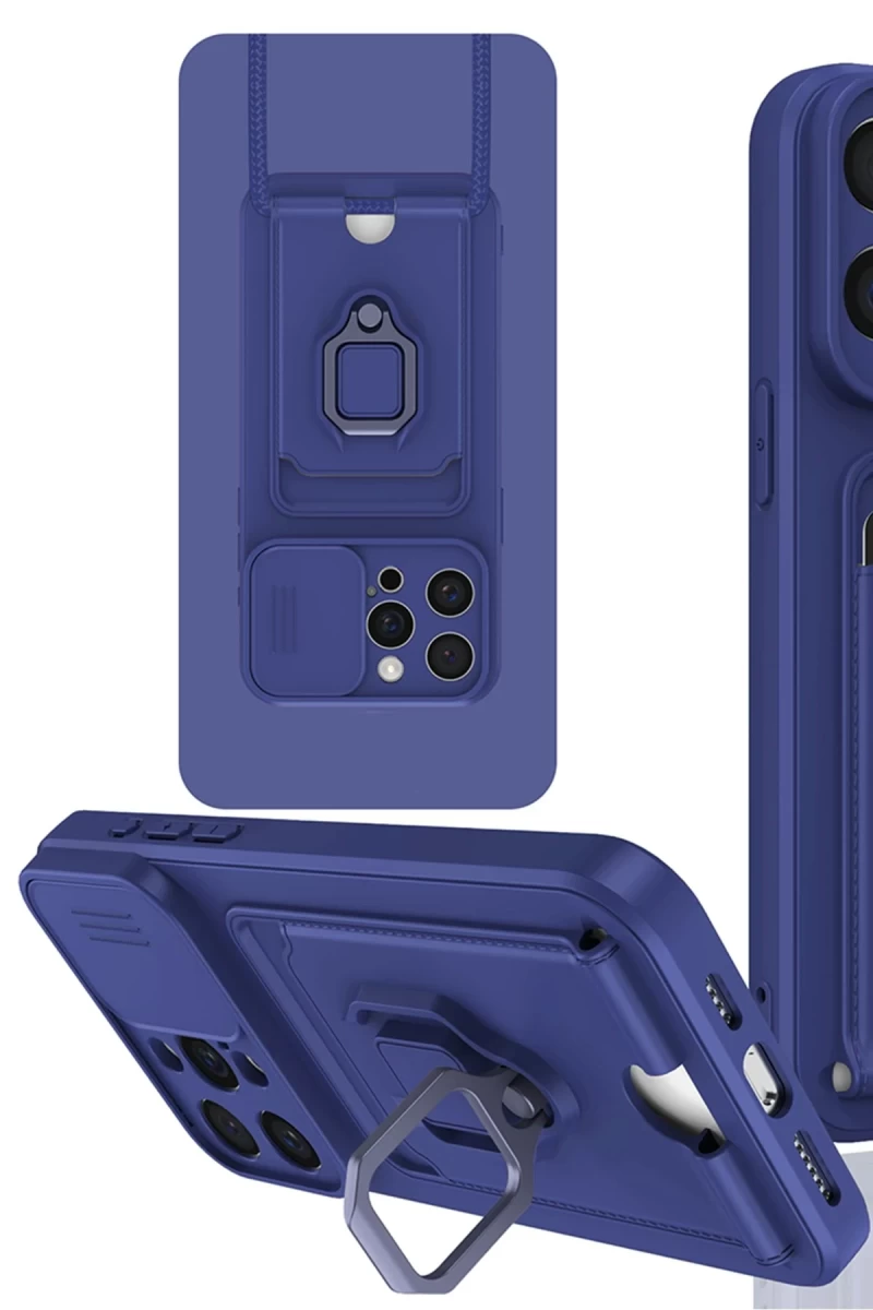 Apple iPhone 15 Pro Max Uyumlu Kılıf Zuma Kartvizitli Yüzüklü Silikon - Lacivert