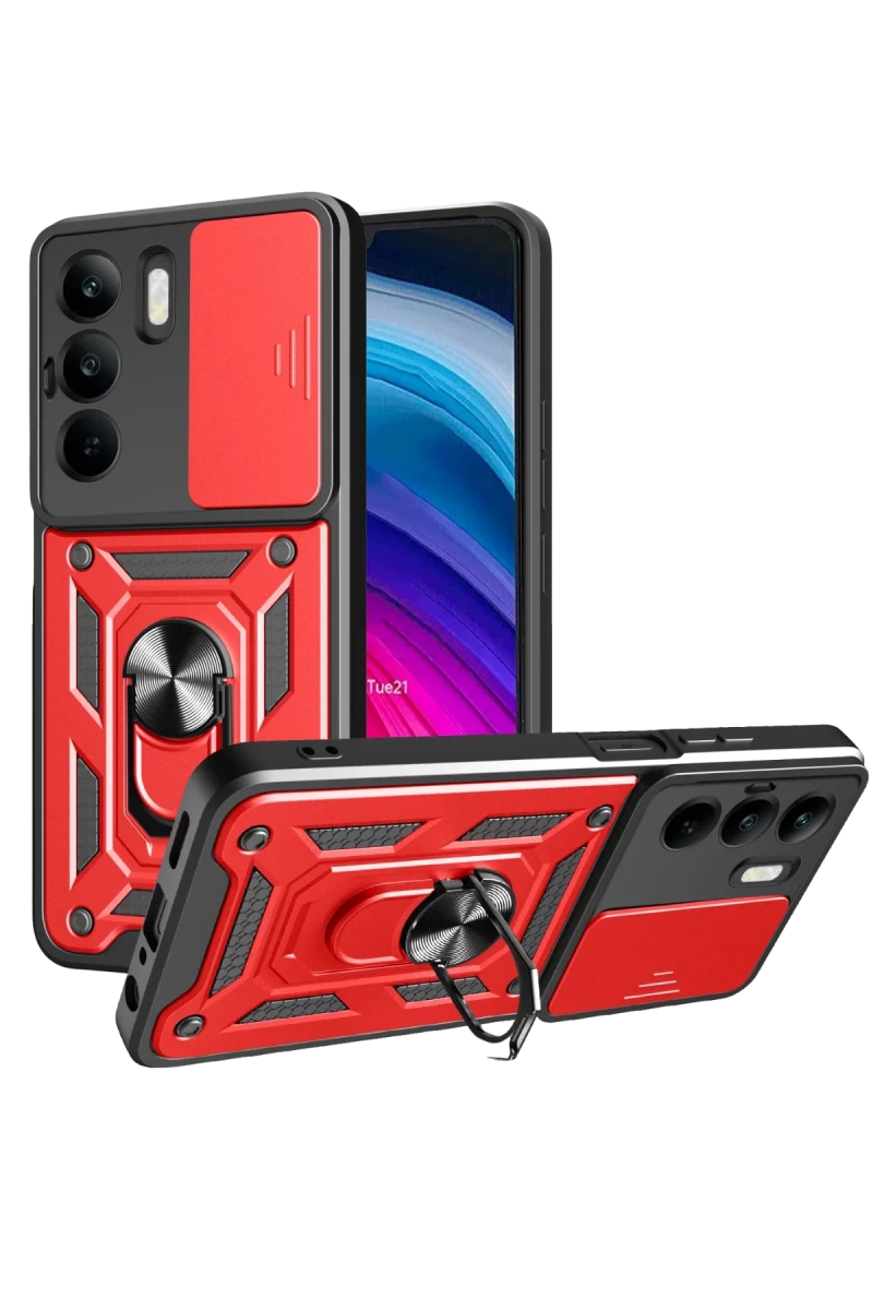 Realme C75 4G Uyumlu Kılıf Pars Lens Yüzüklü Silikon - Kırmızı