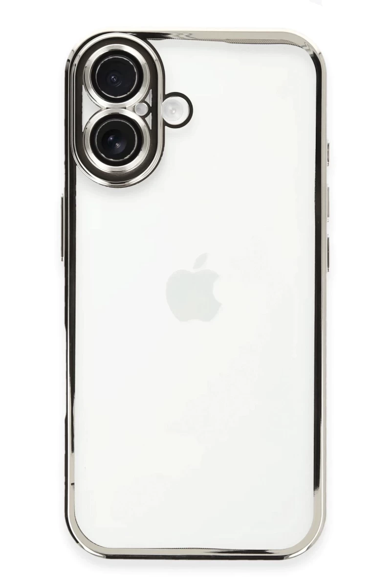 Apple iPhone 16 Uyumlu Kılıf Lensli Silikon - Gümüş