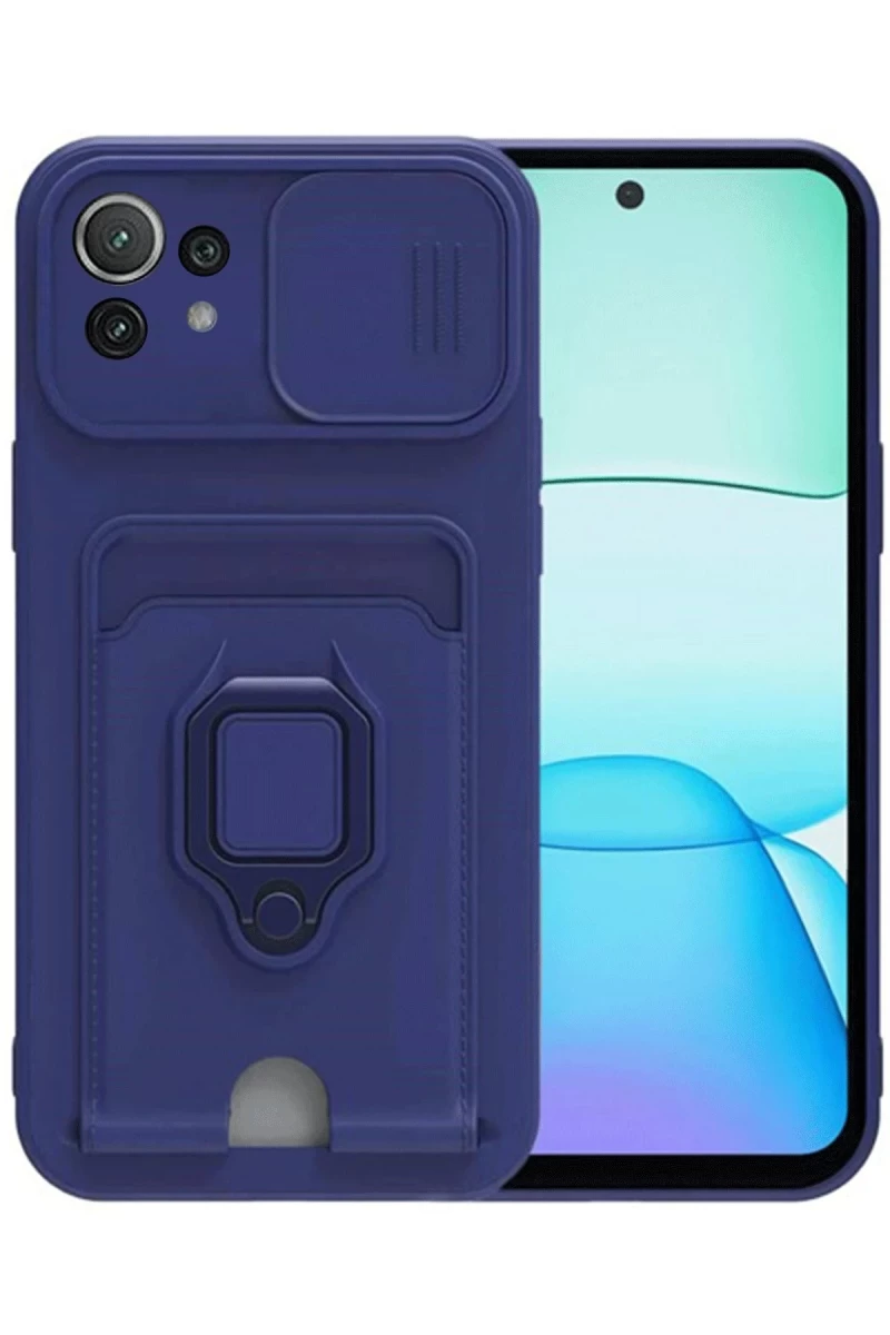 Xiaomi Mİ 11 Lite Uyumlu Kılıf Zuma Kartvizitli Yüzüklü Silikon - Lacivert