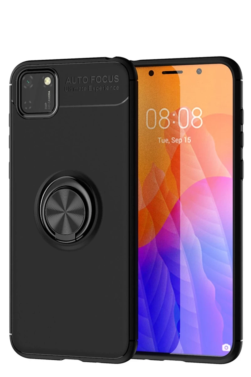 Huawei Y5P Uyumlu Kılıf Range Yüzüklü Silikon - Siyah