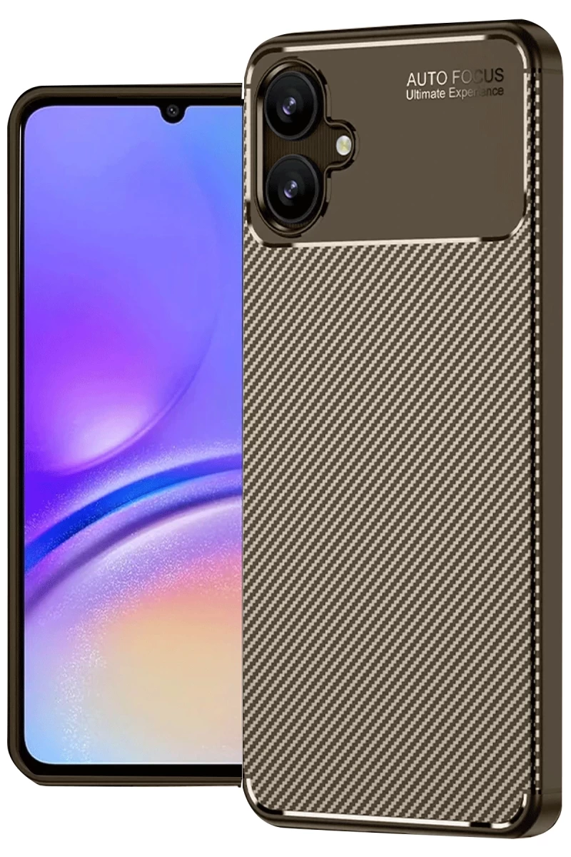 Samsung Galaxy A06 Uyumlu Kılıf Auto Focus Karbon Kapak - Kahverengi