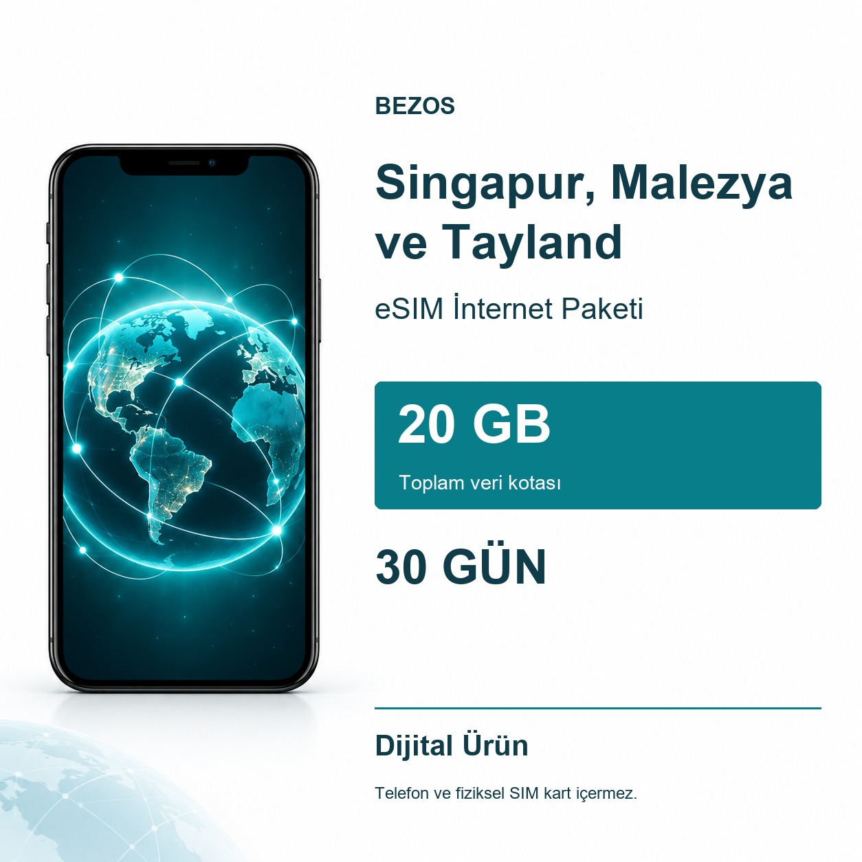 Singapur, Malezya ve Tayland eSIM İnternet Paketi 20 GB 30 Gün