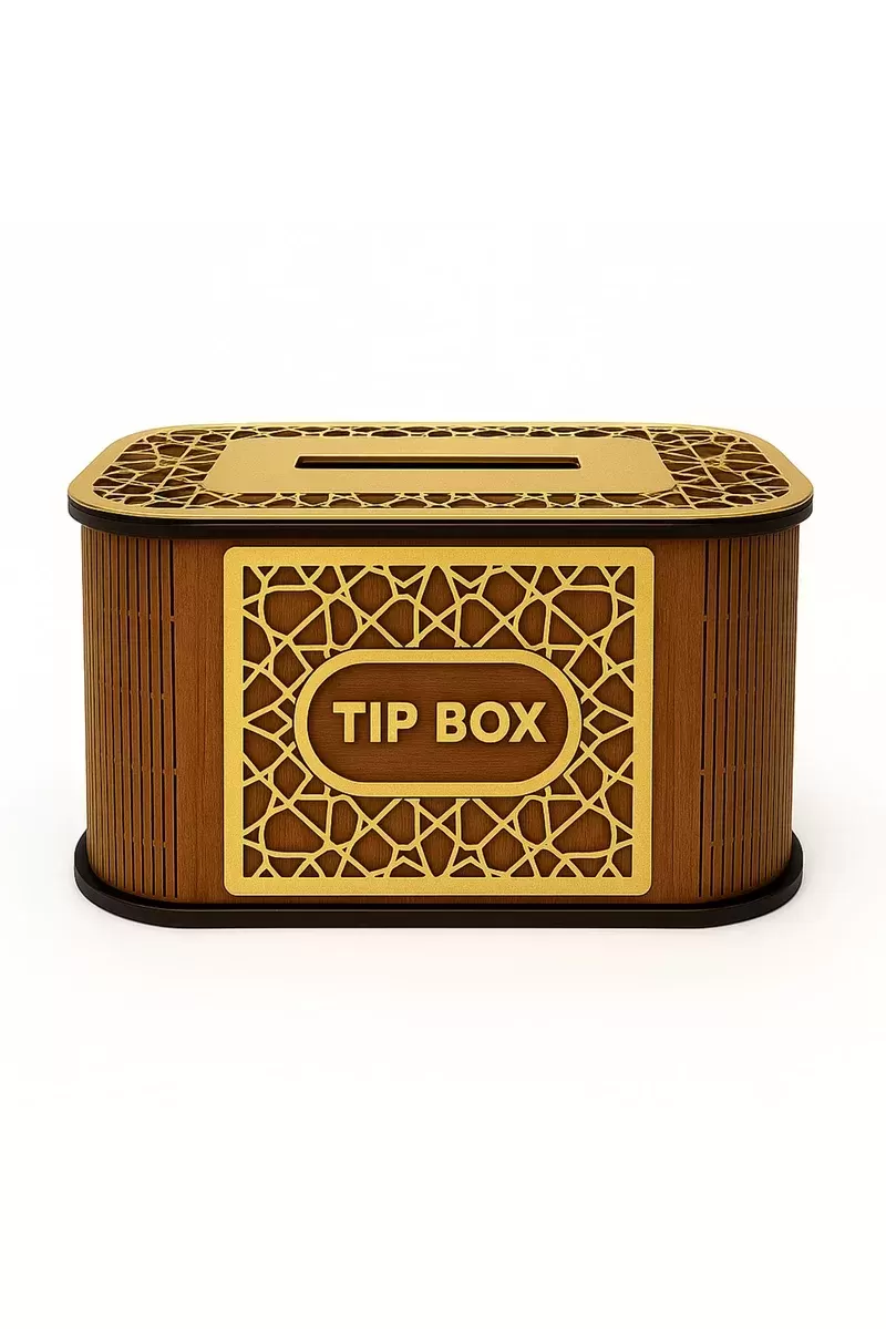 Kilitli Ahşap Bahşiş Kutusu Tip Box Aynalı Altın Renk Pleksi Kaplamalı Kumbara