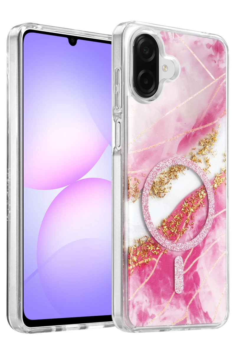 Onegif Samsung Galaxy A07 4G Uyumlu Lotus Simli Magsafe Kapak - Pembe