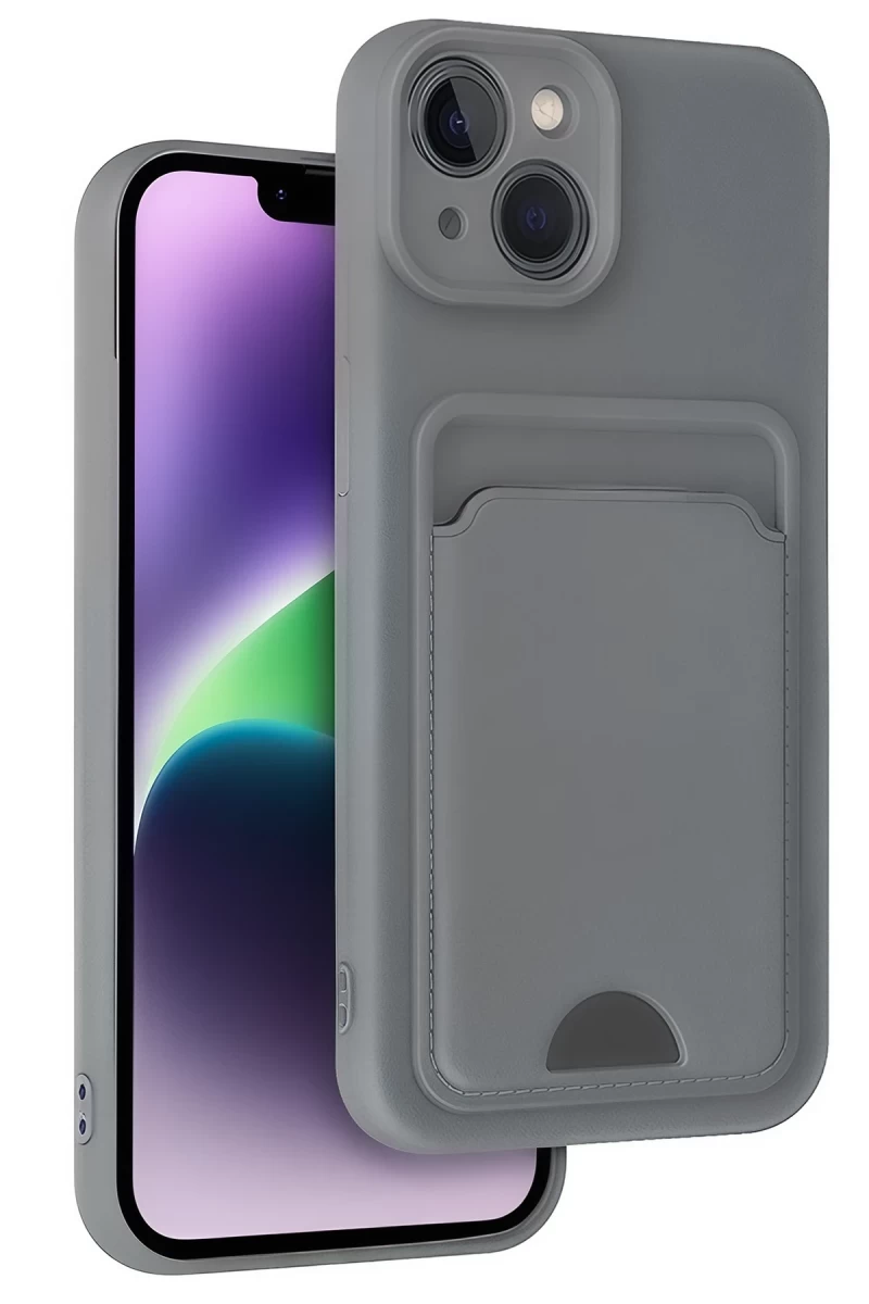 Apple iPhone 14 Uyumlu Kılıf Kelvin Kartvizitli Silikon - Gri