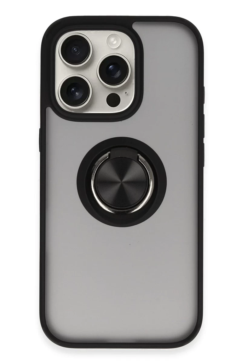 Apple iPhone 16 Pro Uyumlu Kılıf Montreal Yüzüklü Silikon Kapak - Siyah
