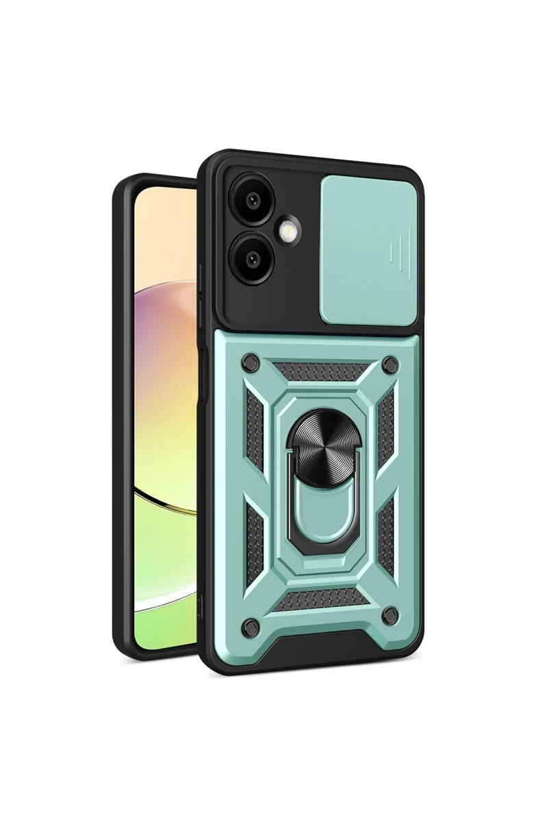 Samsung Galaxy A06 Uyumlu Kılıf Pars Lens Yüzüklü Silikon - Yeşil