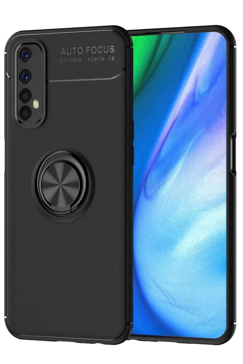 Realme 7 Uyumlu Kılıf Range Yüzüklü Silikon - Siyah
