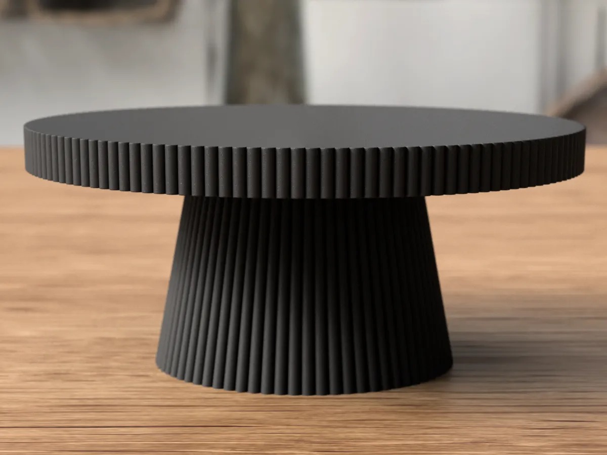 3D Baskı Japandi Tarzı Ayaklı Dekoratif Tepsi Çizgili Kek Sunum Standı Siyah 24 cm