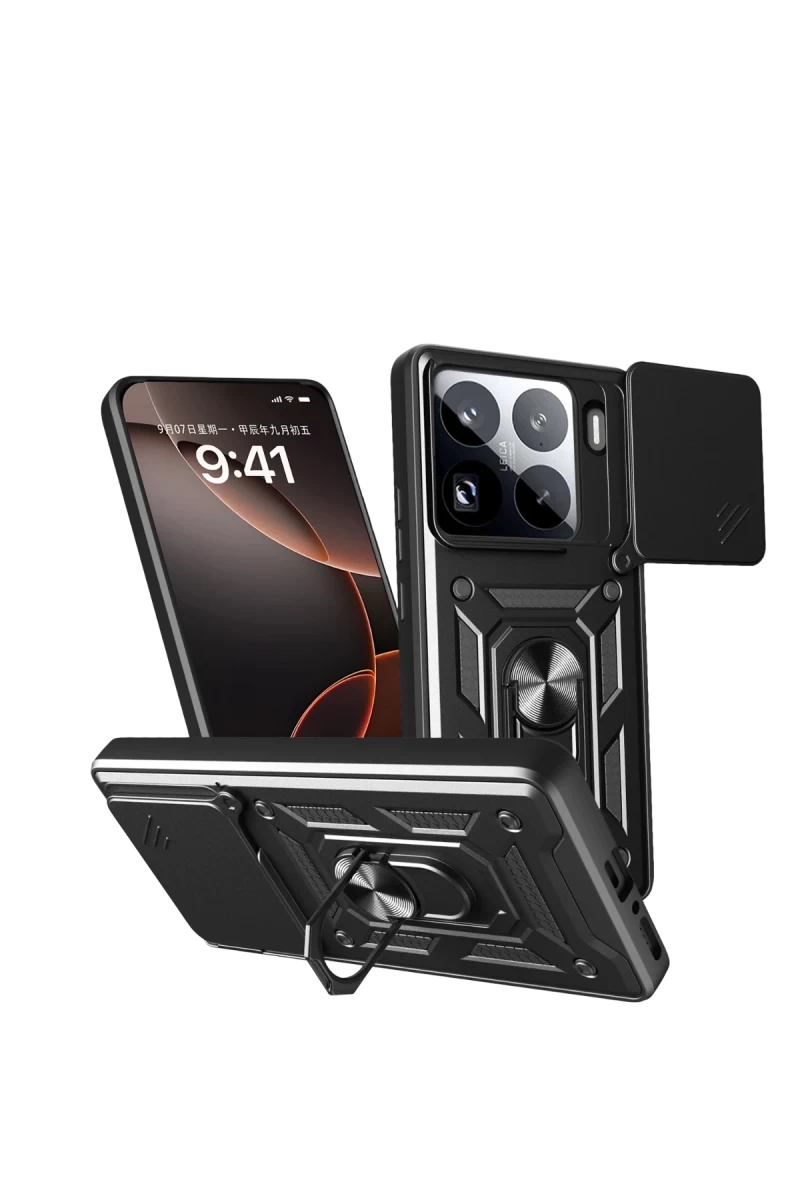 Xiaomi Mi 15 Pro Uyumlu Kılıf Pars Lens Yüzüklü Silikon - Siyah