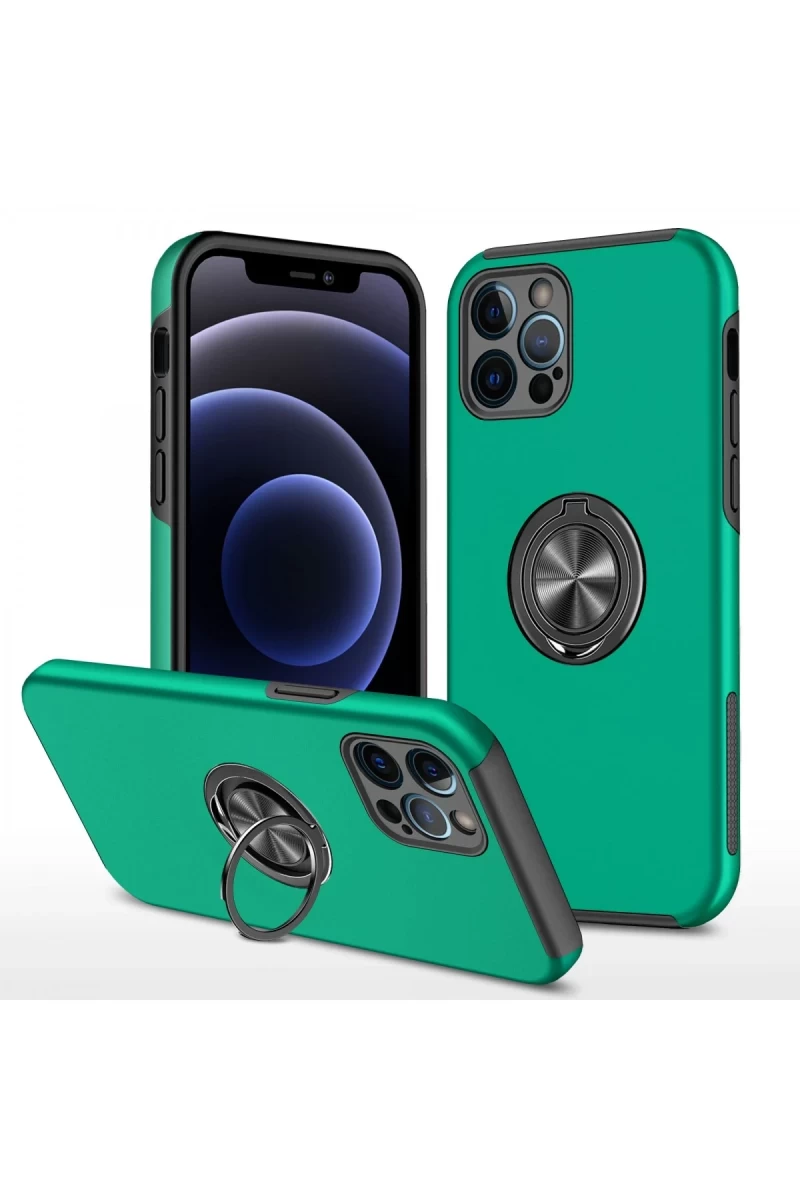 Apple iPhone 12 Pro Max Uyumlu Kılıf Elit Yüzüklü Kapak - Yeşil
