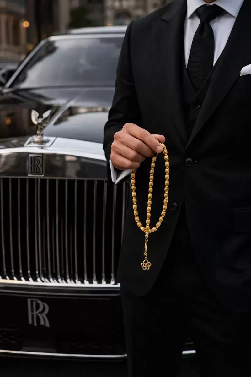 14K Altın Kaplama Erkek Arpa Kesim Bilek Boy Tesbih ? Lüks Hediye Kutulu