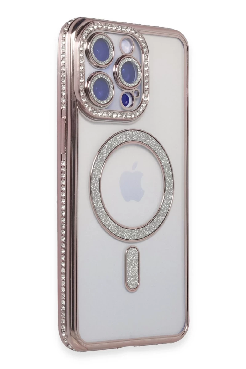 Apple iPhone 15 Pro Uyumlu Kılıf Joke Simli Magneticsafe Kılıf - Pembe