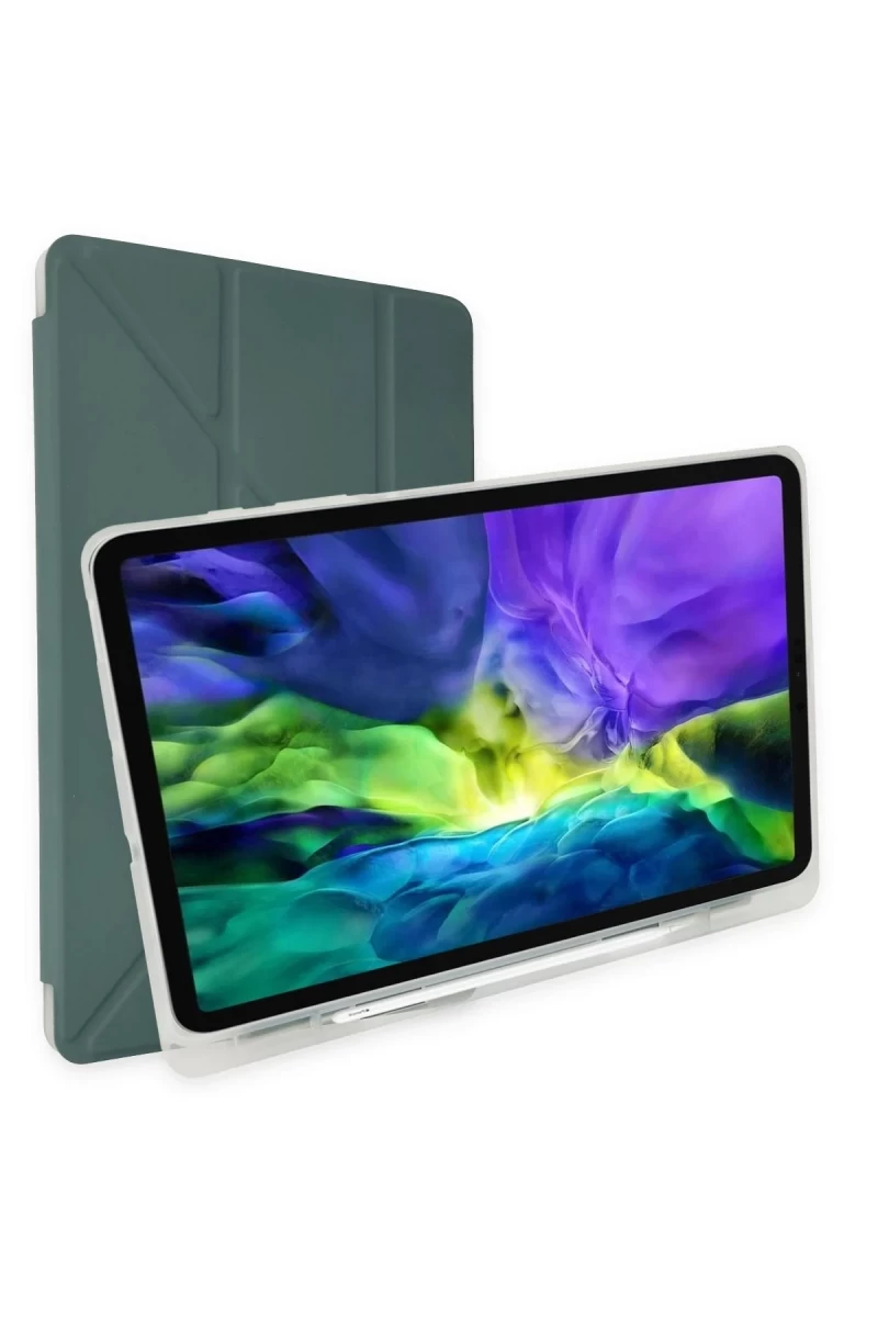 Apple iPad 10.2 (8.nesil) Kılıf Kalemlikli Mars Tablet Kılıfı - Koyu Yeşil