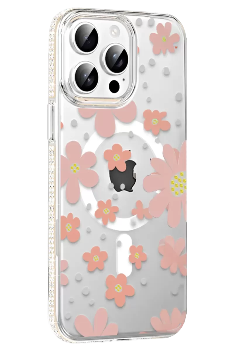 Joko Apple iPhone 14 Pro Max Uyumlu Floral Magsafe Kapak - Pembe