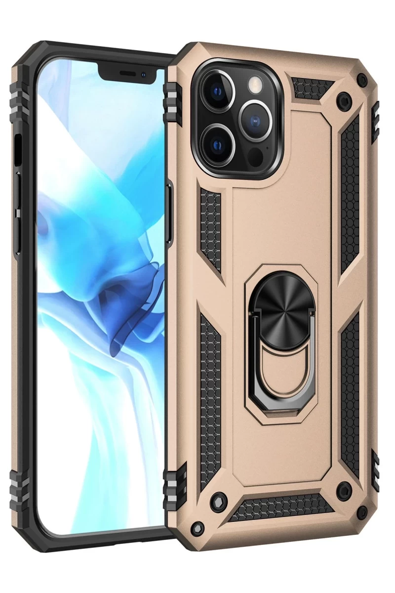 Apple iPhone 12 Pro Max Uyumlu Kılıf Sofya Yüzüklü Silikon Kapak - Gold