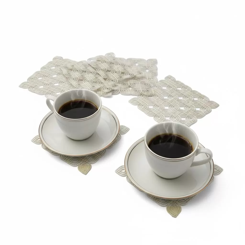 6 lı Dantel Kahve Sunumluğu 15x15 cm Asorti Desenli Dekoratif Bardak Altlığı