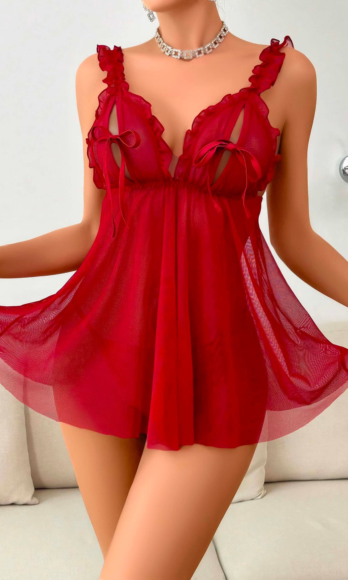Kadın Bordo Yumuşak Tüllü Fantezi Gecelik 2109 · BEDEN: L/XL · RENK: Bordo