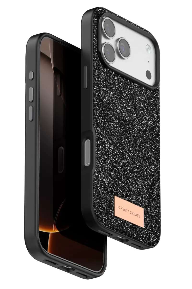 Onegif Apple iPhone 17 Pro Uyumlu Bright Simli Kapak - Siyah