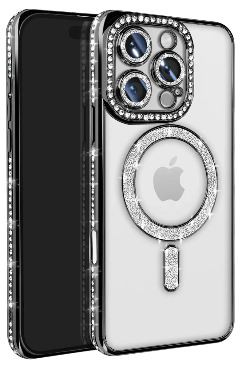 Apple iPhone 16 Pro Max Uyumlu Kılıf Joke Simli Magneticsafe Kılıf - Siyah