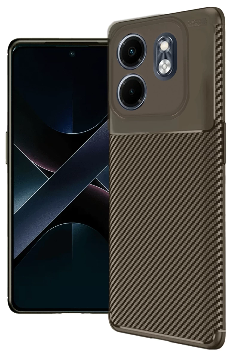 İnfinix Hot 50i 4G Uyumlu Kılıf Auto Focus Karbon Kapak - Kahverengi