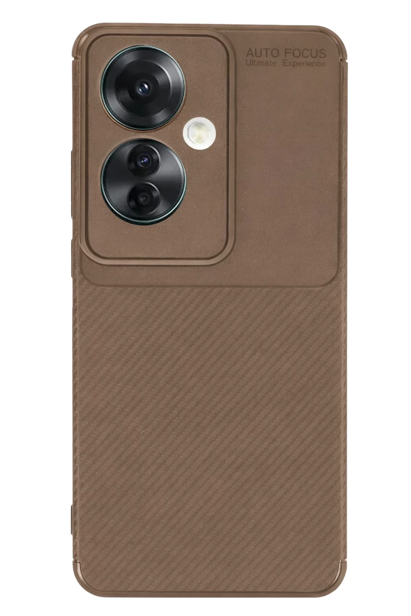 Oppo Reno 11F Uyumlu Kılıf Auto Focus Karbon Kapak - Kahverengi