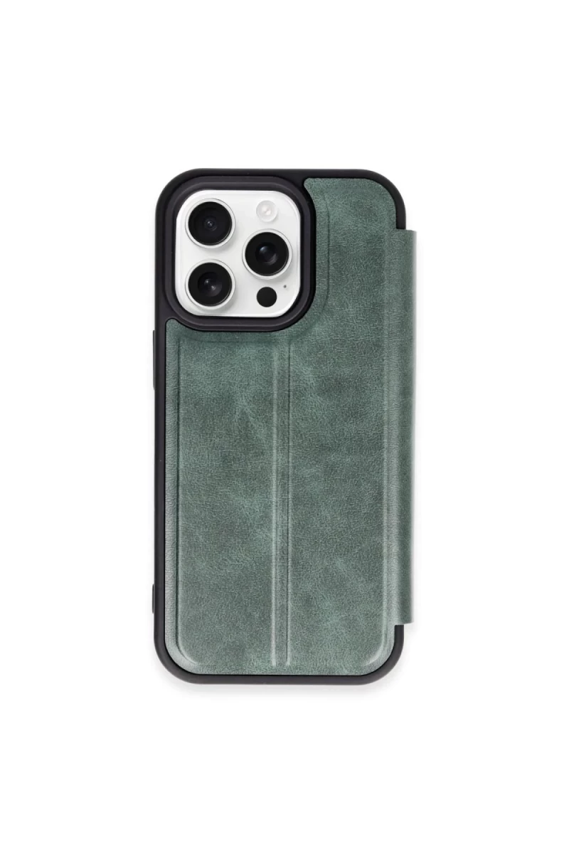 Apple iPhone 15 Pro Max Uyumlu Kılıf Flip Cover - Koyu Yeşil