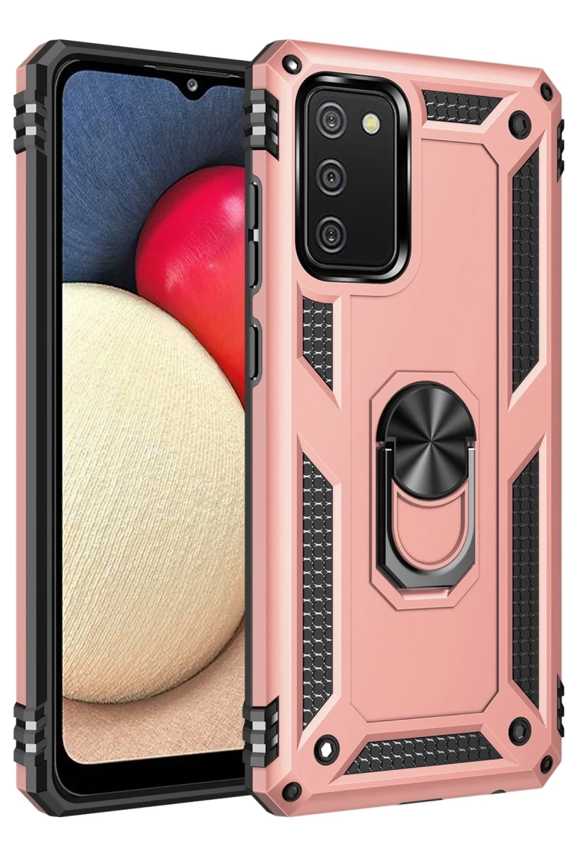 Samsung Galaxy A03S Uyumlu Kılıf Sofya Yüzüklü Silikon Kapak - Rose
