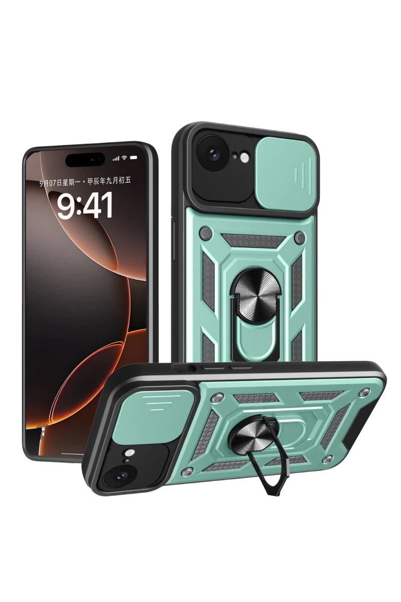 Apple iPhone 16E Uyumlu Kılıf Pars Lens Yüzüklü Silikon - Yeşil