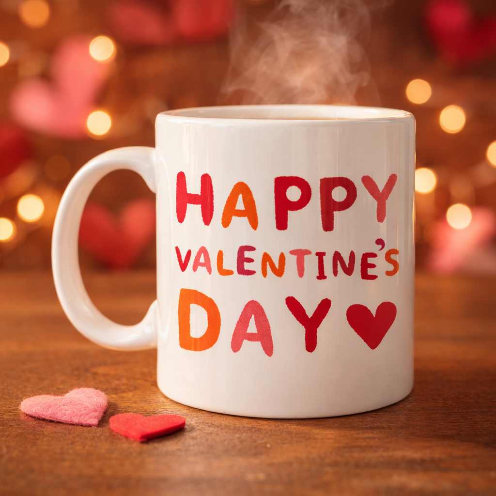 Happy Valentine’s Day Kupa – Model 4 Sevgililer Günü Hediyesi - Aşk Temalı Porselen Kupa - Sevgiliye Özel Tasarım
