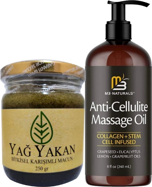 Anti-Cellulite Massage Oil 240 ml Selülitlere Karşı Masaj Yağı + Yağyakan Macunu Incelme Zayıflatmaya Macun 250 gr