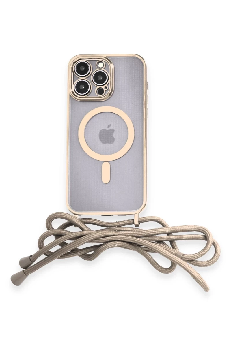 Apple iPhone 14 Pro Uyumlu Kılıf Divo Lazer Askılı Magsafe Kapak - Gold