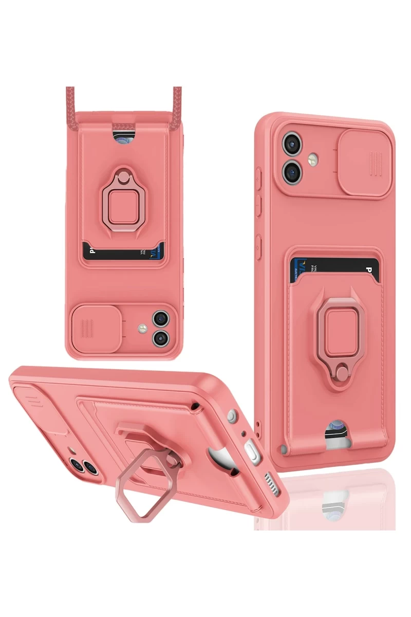 Samsung Galaxy A05 Uyumlu Kılıf Zuma Kartvizitli Yüzüklü Silikon - Pembe